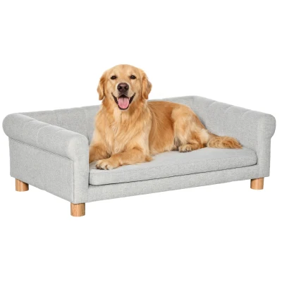 PawHut Modern Pet Sofa Cat or Medium Large Dog Bed W/ Removable Seat Cushion, Light Grey