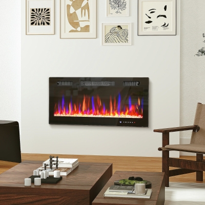 HOMCOM 36" Thin Electric Fireplace, Freestanding, Wall Mounted Fireplace Heater with Eco Mode, Auto Switch, Remote, 1500W
