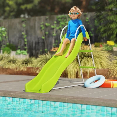 Qaba 5.7FT Kids Outdoor Slide with Climbing Ladder, Green