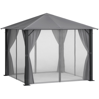 Outsunny 10' x 10' Patio Gazebo, Black with Netting & Curtains