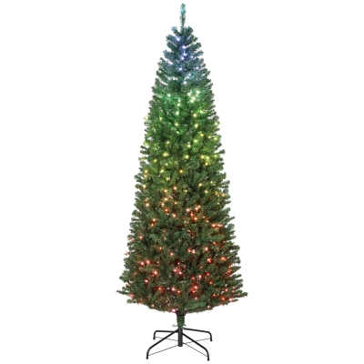 HOMCOM 7ft Artificial Christmas Tree with Colorful DIY Synchronized Lights, Remote, Hinged Slim Fir with Daily Timer