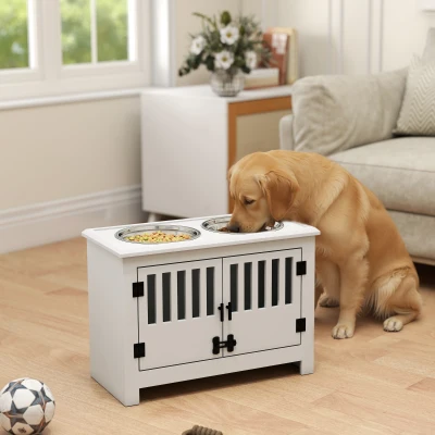 PawHut Dog Food Storage Cabinet & Feeding Station, White