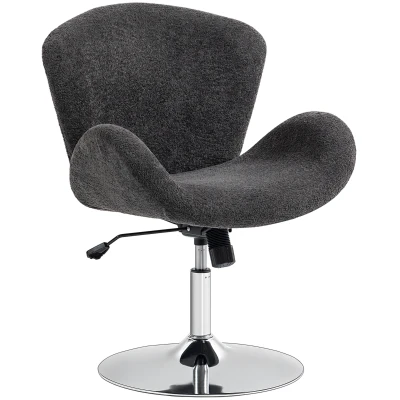 HOMCOM Swivel Office Chair, Velvet Desk Chair with Wide Bucket Seat, Butterfly Back, Tilt Function and Round Base, Dark Grey