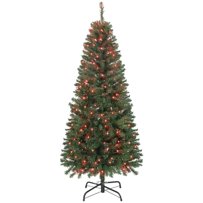 HOMCOM 5ft Slim Artificial Christmas Tree with Lights & Remote