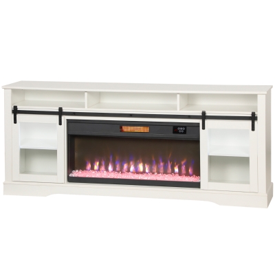 HOMCOM Fireplace TV Stand for 80" TVs, with Storage & Cabinets, White
