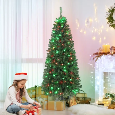 HOMCOM 5ft Slim Artificial Christmas Tree with Lights & Remote