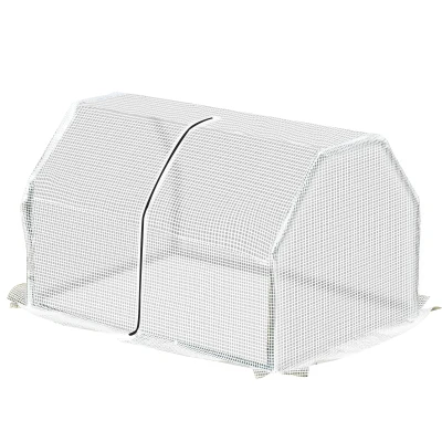 Outsunny 39" x 28" x 24" Portable Mini Greenhouse PE Grow House with Zipper Door Gardening Plant Cover Steel Frame