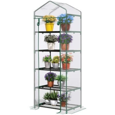 Outsunny 5 Tier Mini Greenhouse, Portable Outdoor Flower Stand with Shelf Clips, Indoor Greenhouse with Steel Frame, Transparent, 27.25" x 19.25" x 76", Clear