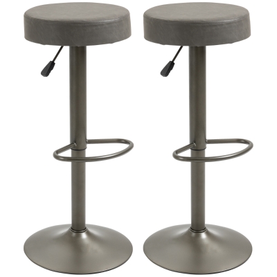 HOMCOM Modern Adjustable Bar Stools Set of 2, Swivel Barstool with Footrest, PU Leather Round Top for Kitchen, Dark Grey