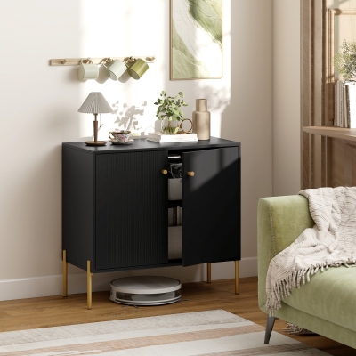 HOMCOM Sideboard, Modern Buffet Cabinet, Coffee Bar Cabinet with Fluted Doors and Adjustable Shelf, Black