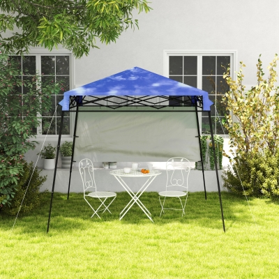 Outsunny 7' x 7' Garden Foldable Pop Up Gazebo Tent with Backpack & Adjustable Legs Outdoor Party Canopy, Blue & Black