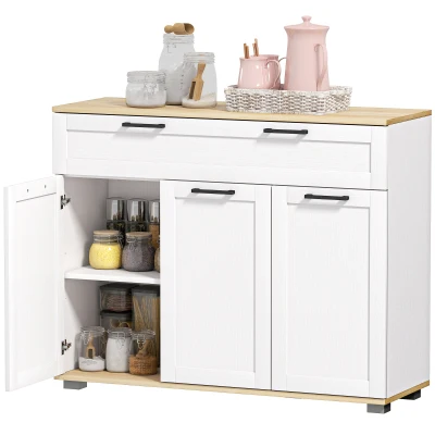 HOMCOM Sideboard Buffet Cabinet, Modern 40" Coffee Bar Cabinet with Wide Drawer, 3 Doors and 2 Adjustable Shelves, White