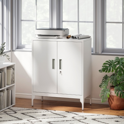 HOMCOM Office Storage Cabinet with Lock, Filing Cabinet with Adjustable Shelves and Doors for Home Office, Garage, White