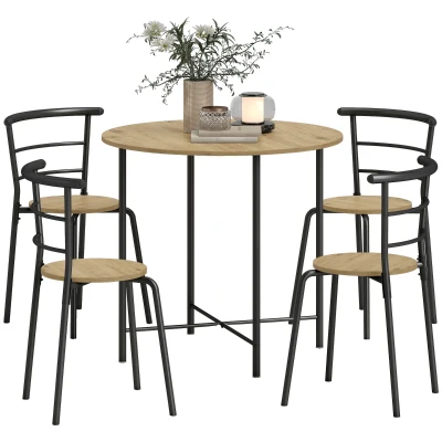 HOMCOM 5 Piece Dining Table Set, Space Saving Round Dining Set for 4 with Metal Frame for Small Spaces, Natural