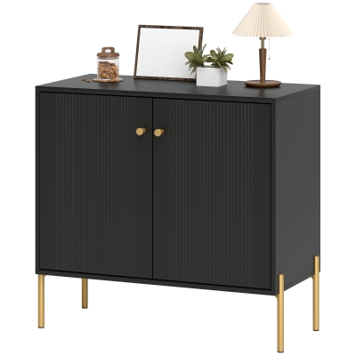 HOMCOM Sideboard, Modern Buffet Cabinet, Coffee Bar Cabinet with Fluted Doors and Adjustable Shelf, Black
