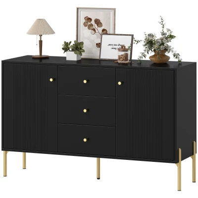 HOMCOM Buffet Cabinet, Modern Sideboard with 3 Soft-Close Drawers and 2 Adjustable Shelves for Living Room, Kitchen, Black
