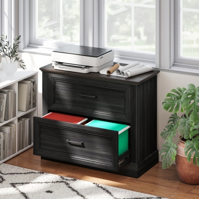 HOMCOM Lateral Filing Cabinet, Farmhouse File Cabinet with 2 Silent Drawers for Letter/A4/Legal Size Files, Black