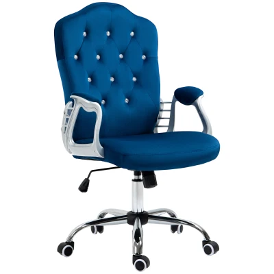 Vinsetto Office Chair, Velvet Computer Desk Chair with Swivel Wheels, Adjustable Height, Tilt Function, Button Tufted, Blue