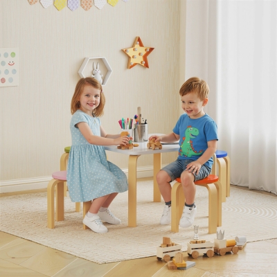 Qaba Kids Table and Chair Set, 5-Piece Children Furniture Set, Kids Table and 4 Chair Set for Daycare, Classroom, Playroom