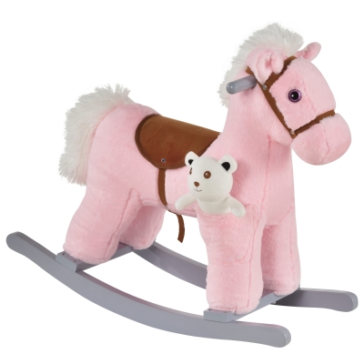 Qaba Kids Plush Rocking Horse Chair with Sounds, Pink