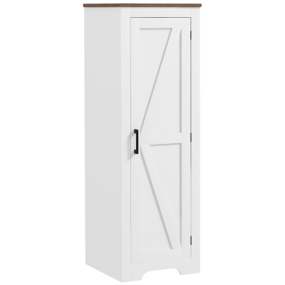 HOMCOM Farmhouse Accent Cabinet with Adjustable Shelf Barn Door Storage Cabinet for Living Room Floor Pantry Cabinet White