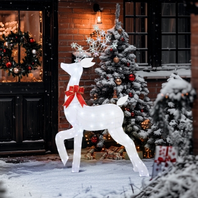 Outsunny 4.3FT Lighted Christmas Reindeer, Christmas Decor with RGB and Warm White LEDs, Stakes and Zip Ties, IP44 Waterproof