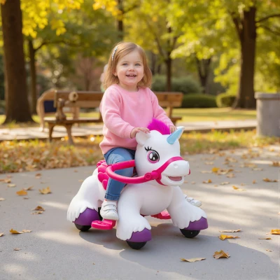 Qaba 12V Unicorn Ride-On Horse with Sounds & Accessories for Kids