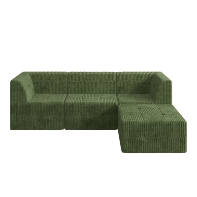 L-Shaped Modular Sectional Sofa with Space-Saving Compressed Design, Green