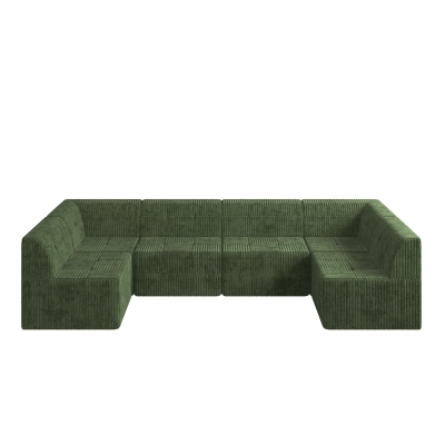 U-Shaped Modular Sofa with Spring-Supported Cushions and Wide Arms, Green