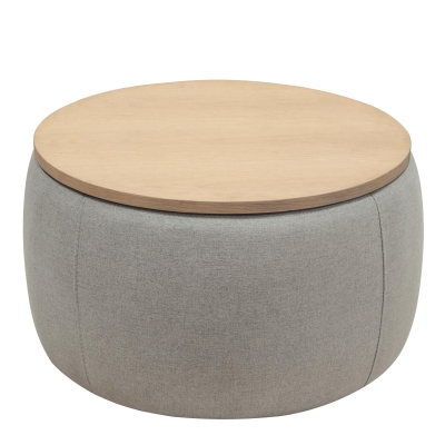 2-in-1 Round Storage Ottoman with Removable Lid, Light Grey