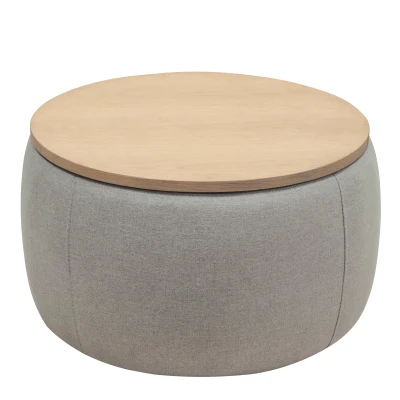 2-in-1 Round Storage Ottoman with Removable Lid, Light Grey