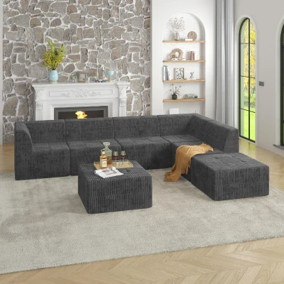 L-Shape Modular Sectional Sofa with Spring-Supported Seat Cushions, Grey