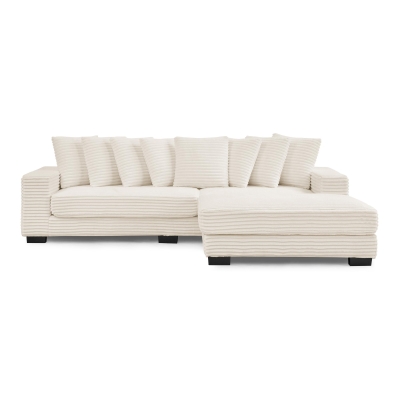 Tufted Corduroy Upholstered Sectional Sofa with Reversible Chaise, Beige