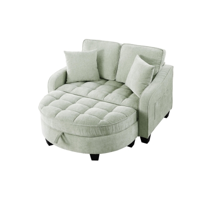2-Seater Sofa Chaise Lounge with Irregular Curved Armrests, Cyan