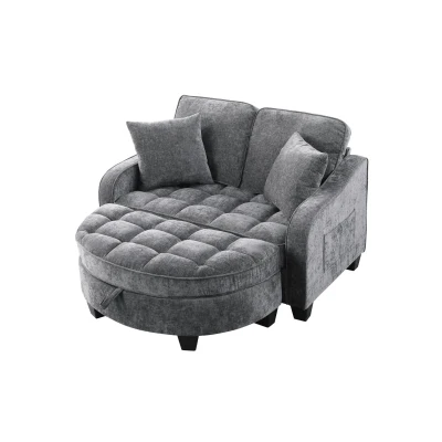 2-Seater Sofa Chaise Lounge with Irregular Curved Armrests, Grey
