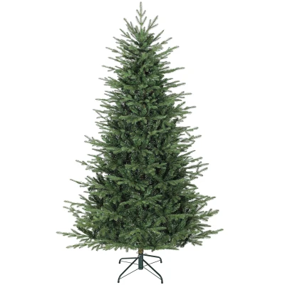 HOMCOM 7 ft Artificial Christmas Tree with Dense Realistic Branches, Full Ponderosa Fir, Hinged Xmas Tree, Easy Assembly