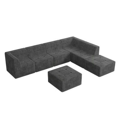 L-Shape Modular Sectional Sofa with Spring-Supported Seat Cushions, Grey