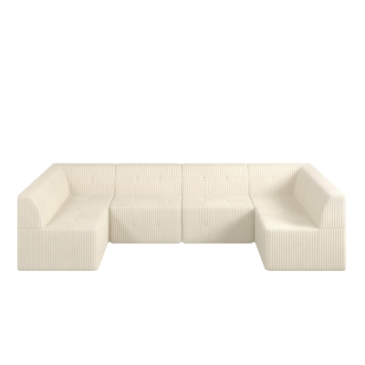 U-Shaped Modular Sofa with Spring-Supported Cushions and Wide Arms, Beige