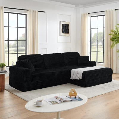 Right-Arm L-Shape Modular Sectional Sofa with Plush Foam-Filled Seats, Black