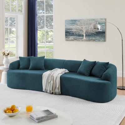 Curved Modular Sectional Sofa with Lambswool Fabric, Blue