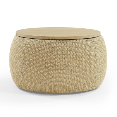 2-in-1 Round Storage Ottoman with Removable Lid, Natural