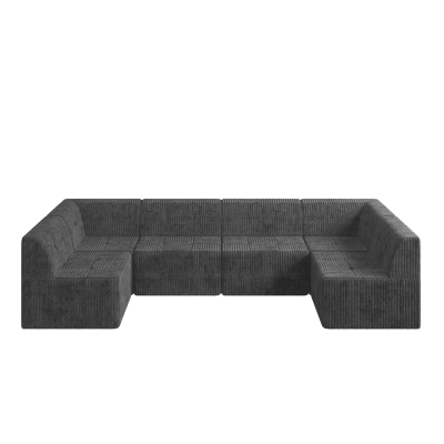 U-Shaped Modular Sofa with Spring-Supported Cushions and Wide Arms, Grey