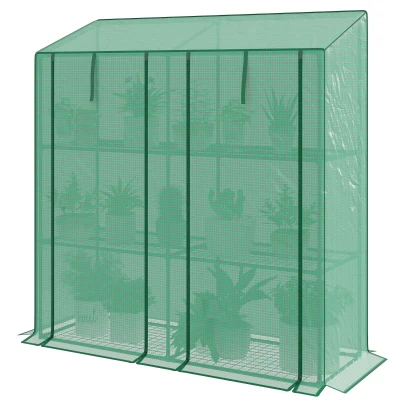 Outsunny Portable Mini Greenhouse Green House with 3 Tier Shelves, Reinforced PE Cover, Roll-up Doors, 56.3" x 18.1" x 59.4"