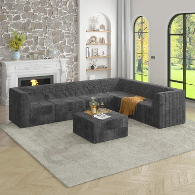 L-Shaped Modular Sectional Sofa with Foam-Filled Spring-Support Cushions, Grey