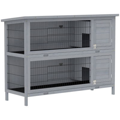 PawHut 54" 2-Story Rabbit Hutch, Wooden Pet House, Gray