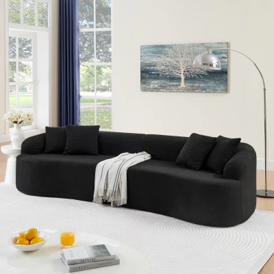 Curved Modular Sectional Sofa with Lambswool Fabric, Black