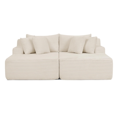 2-Seater Compressed Foam Lounge Sofa with Velvet Fabric and No Wood Frame, Beige