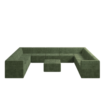 U-Shaped Modular Sectional Sofa with Foam-Filled Cushions, Green