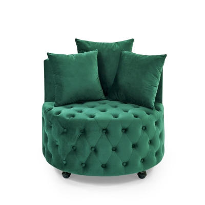 Velvet Upholstered Swivel Chair with Button-Tufted Back, Multi-Density Foam Cushion, Green
