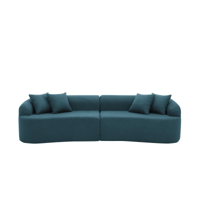 Curved Modular Sectional Sofa with Lambswool Fabric, Blue